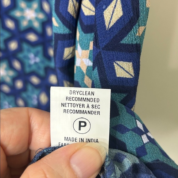 ANTHROPOLOGIE BLANK LONDON Marion Geometric Blue Tie Neck Tunic Dress Size XL - Picture 13 of 16